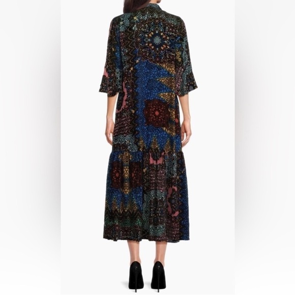 Johnny Was Nash Burnout Velvet Patchwork 3/4 Bell Sleeve Dress XS NWT $445 - Picture 3 of 13